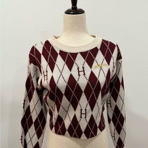 H&M Harry Potter Burgundy and Cream Argyle Sweater